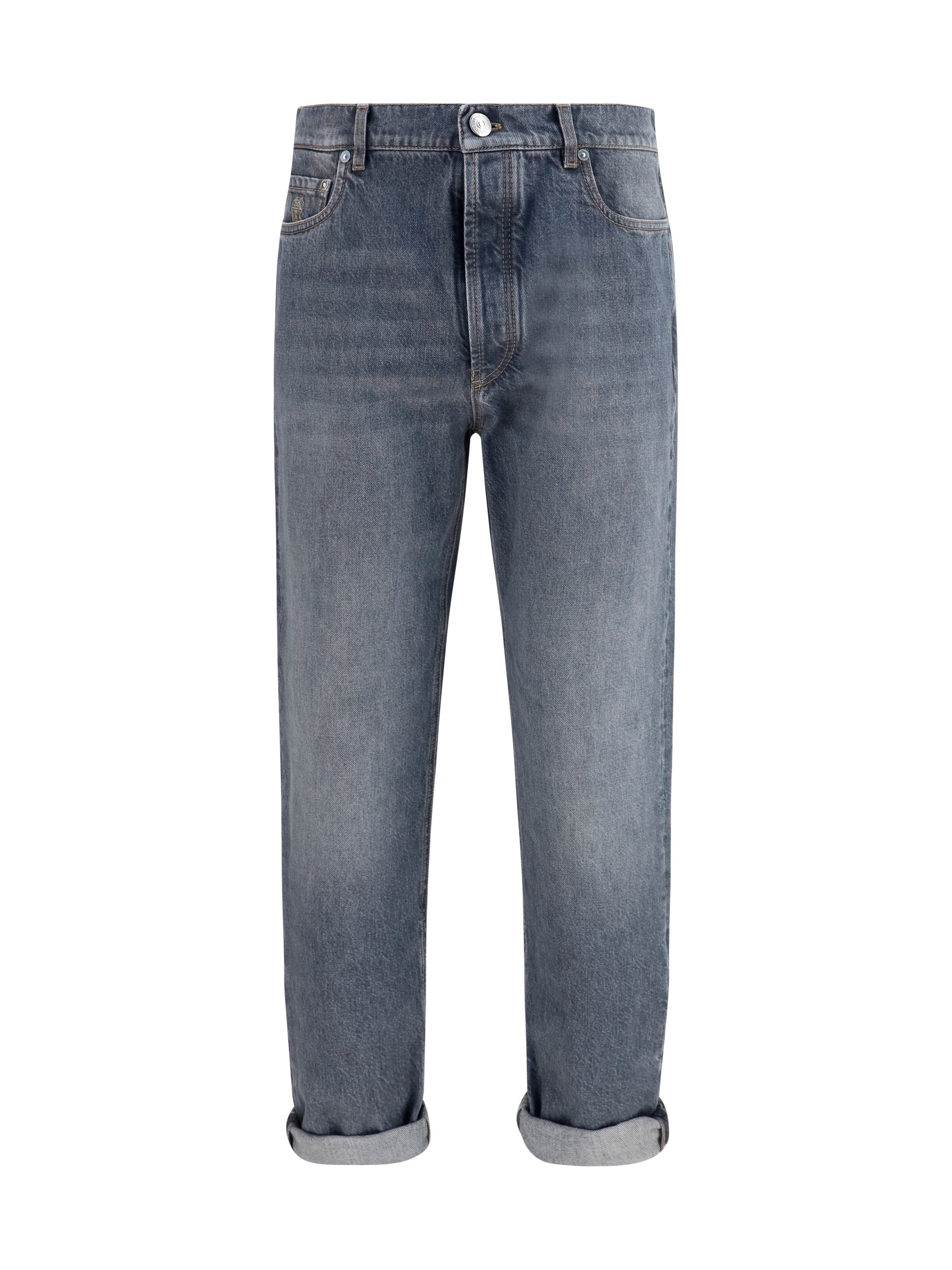 Straight-Leg Turn-Up Jeans — Gray