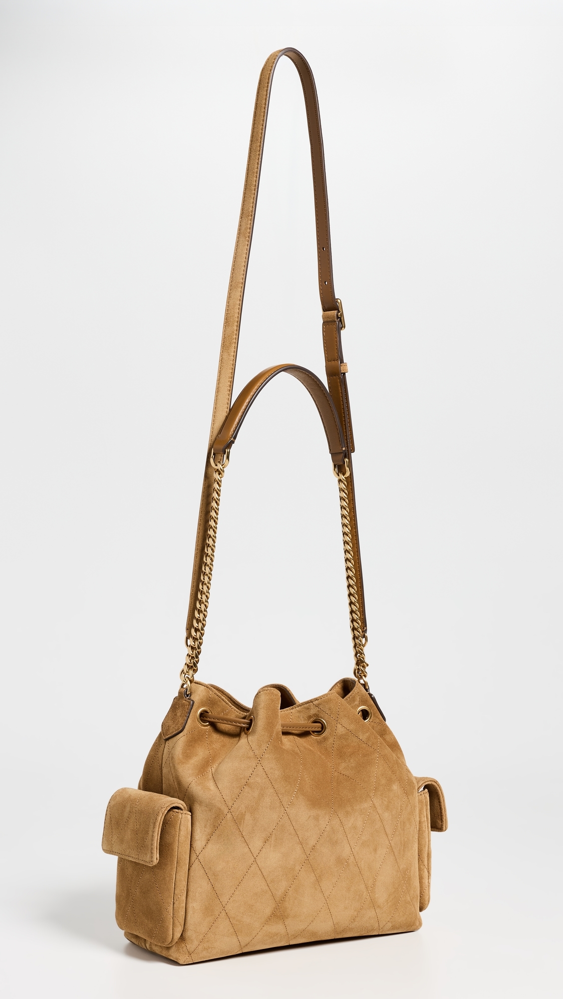 Charlie Quilted Suede Drawstring Shoulder Bag Toffee One Size
