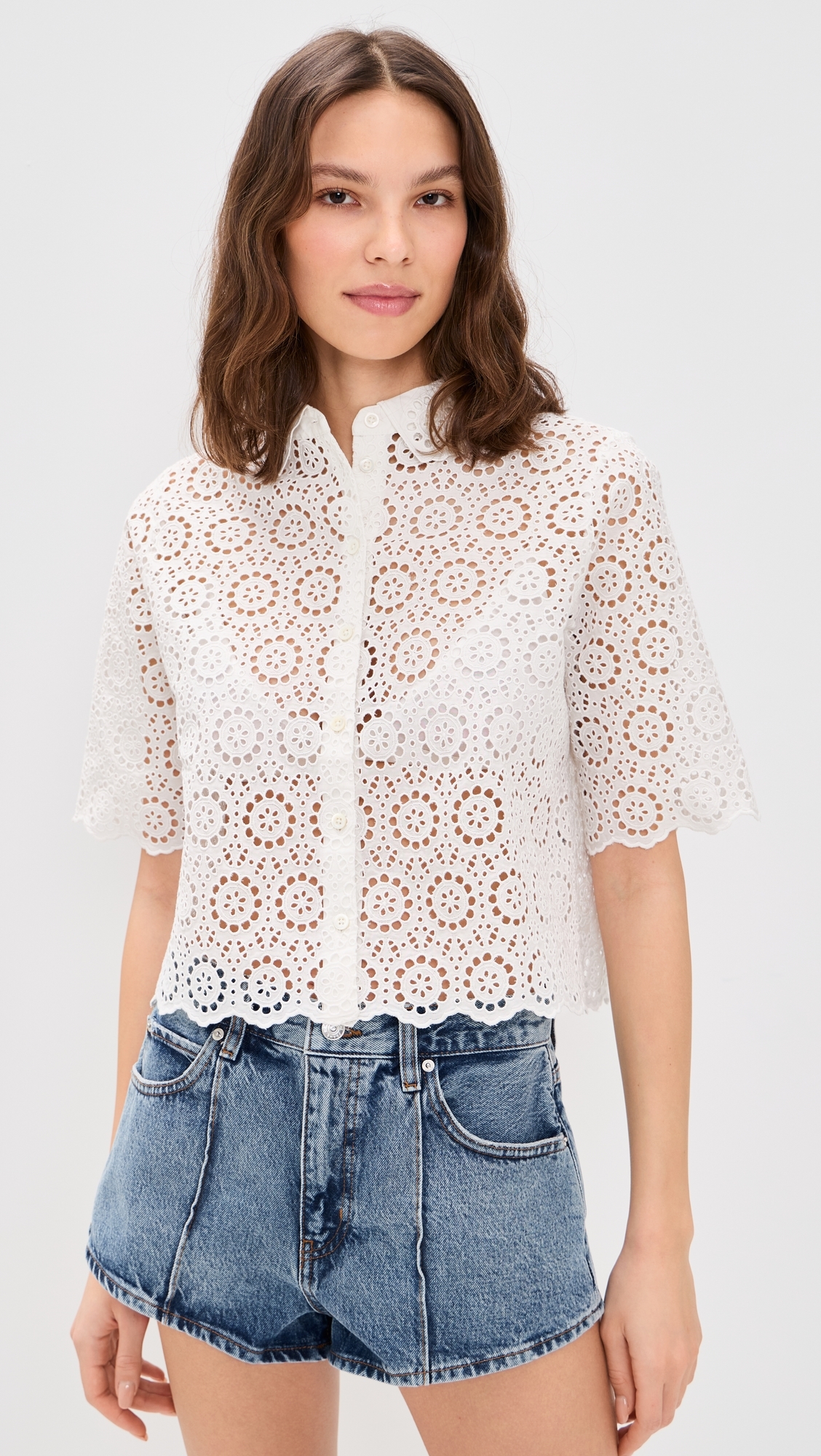 The Petal Eyelet Button Down Shirt White