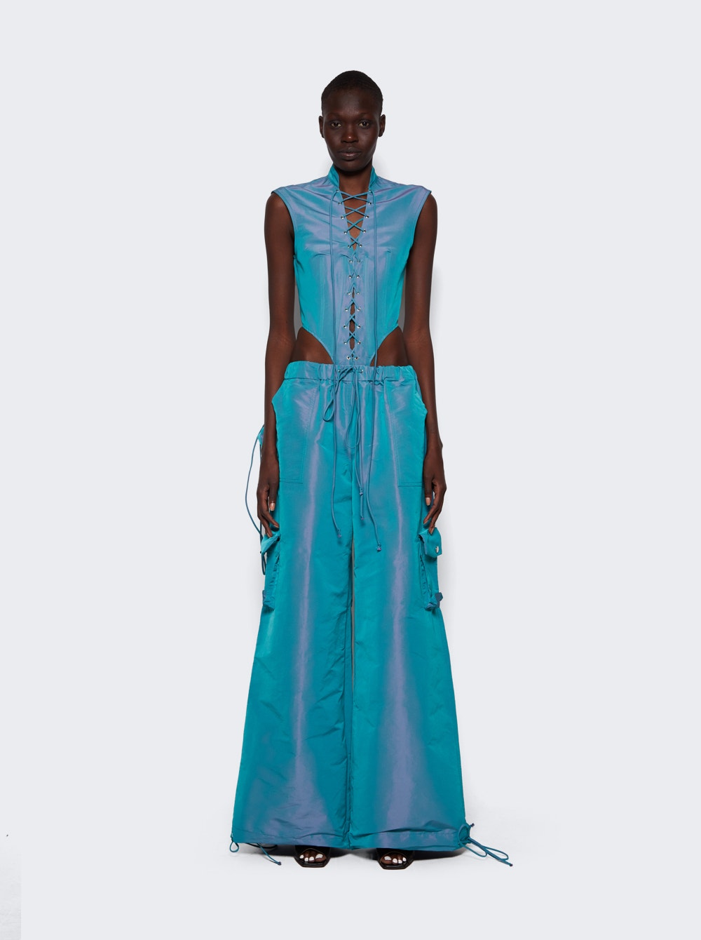 Sleeveless lace-up bodysuit - Blue