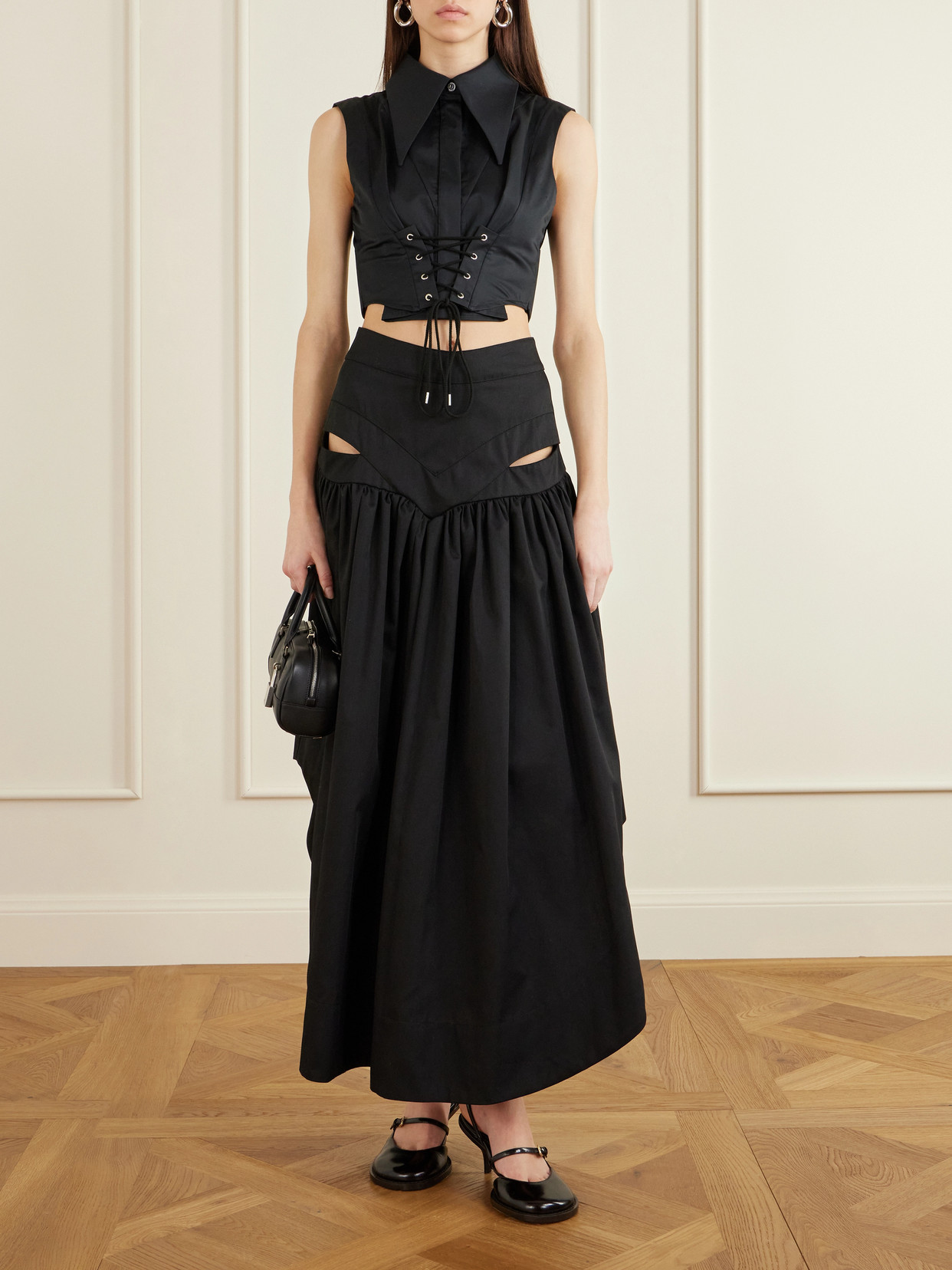 Iyawo Cutout Twill Maxi Skirt - Black