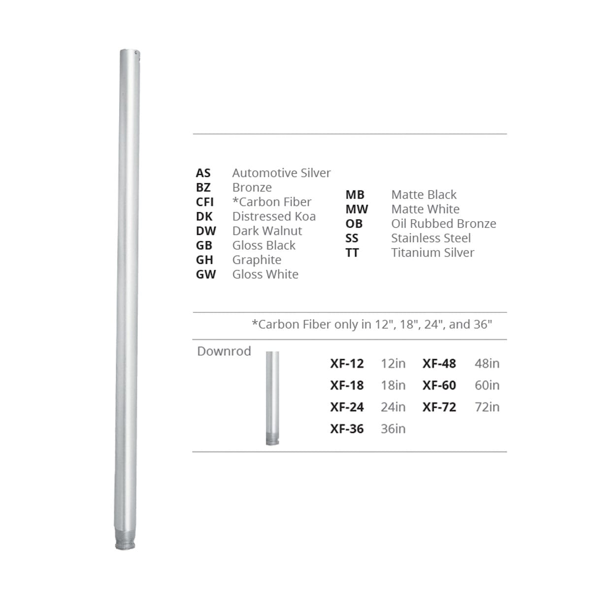 Modern Forms 60" Fan Downrod in Stainless Stee