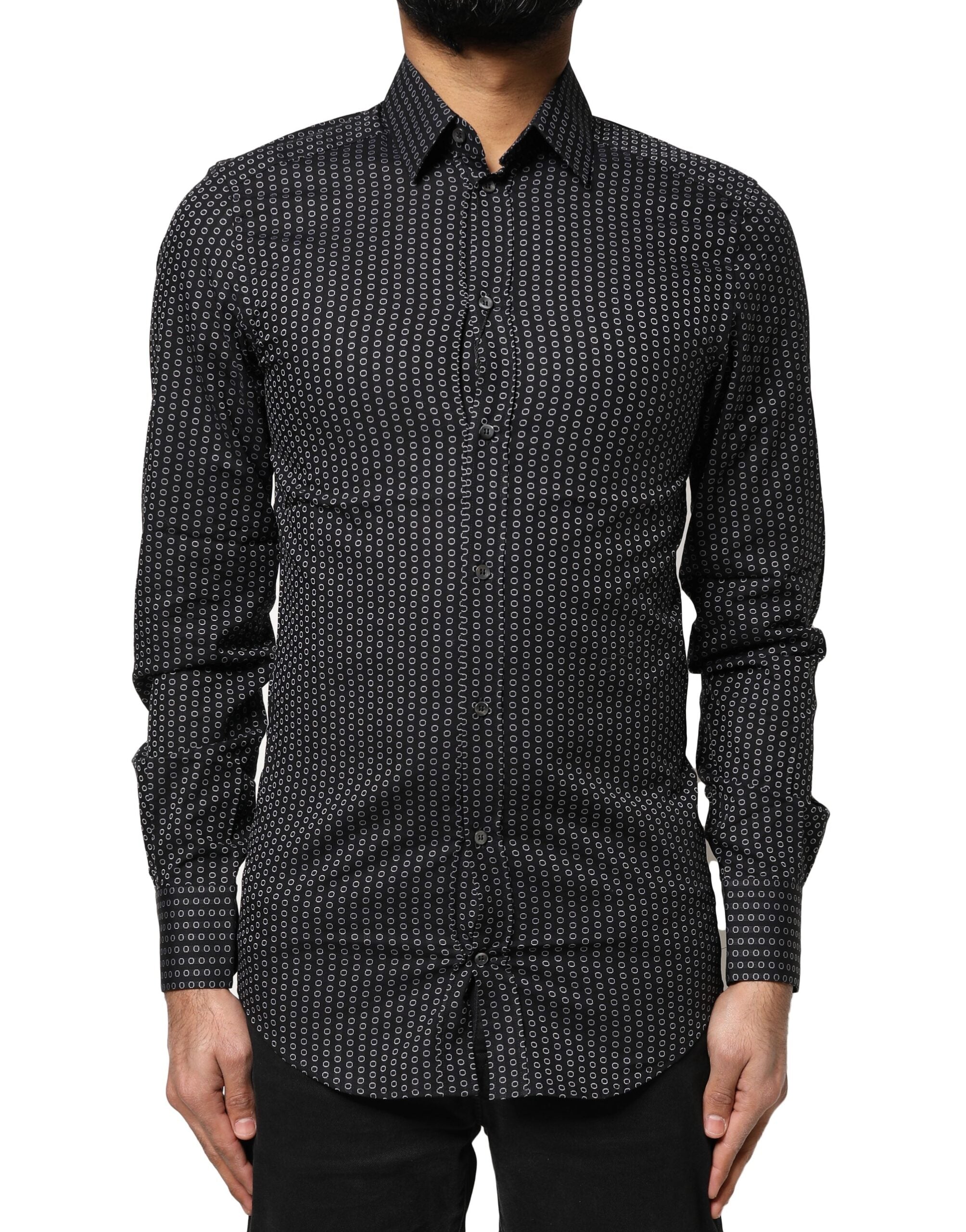 Geometric Patterned Cotton Shirt — Black