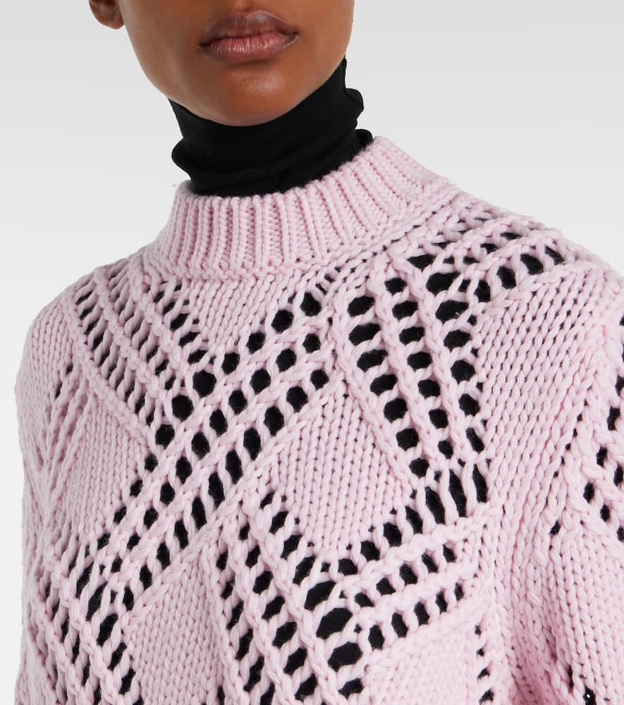 Lace-trimmed virgin wool sweater