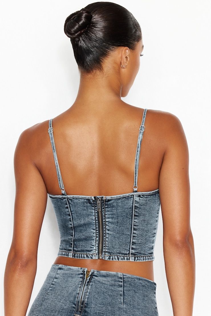 Denim Bustier Top - Blue - Women Clothing