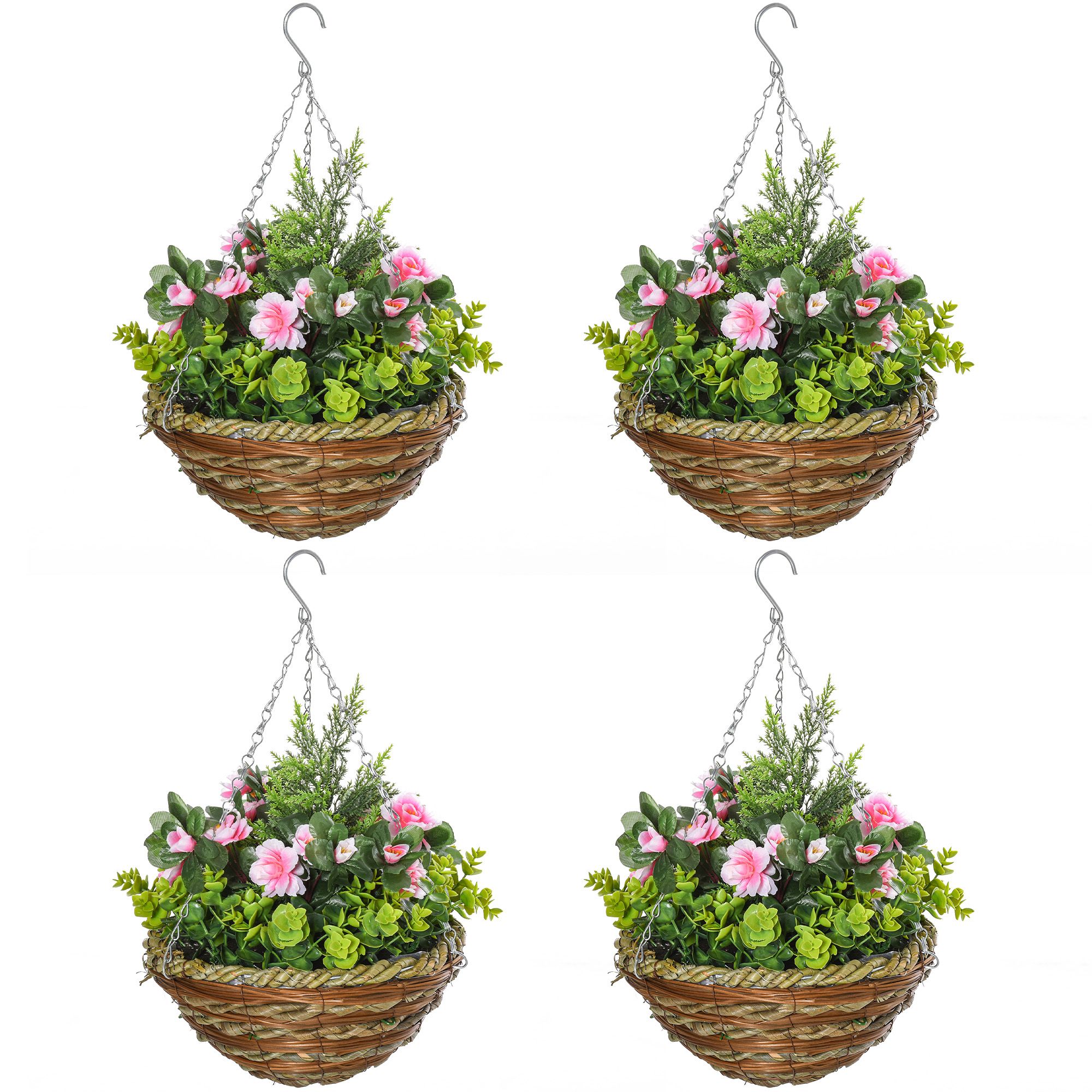 Outsunny 4 Pcs Artificial Lisianthus Flower Hanging Planter Basket Indoor In Pink
