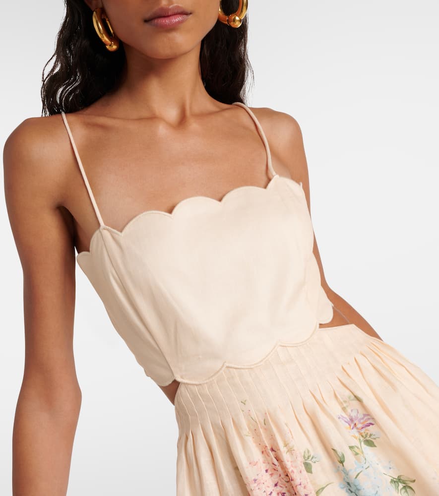Halliday scalloped floral linen midi dress