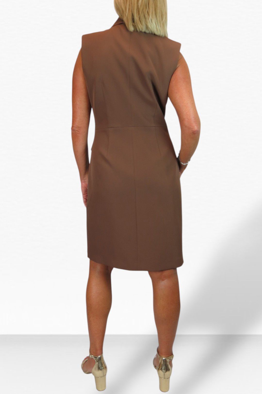 Paulo Due Sleeveless Double Breasted Blazer Dress In Tan