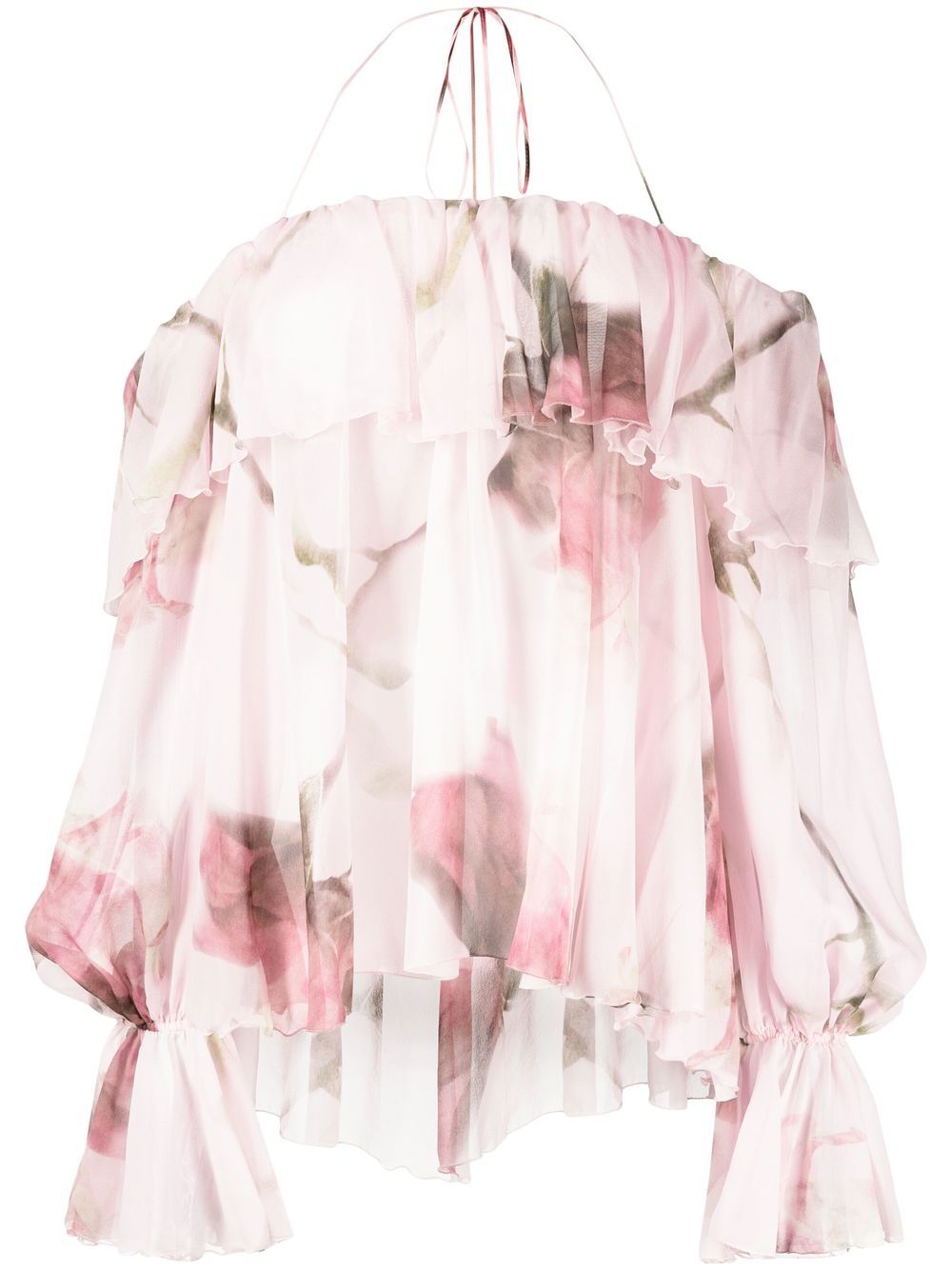 Bardot-neckline ruffled blouse - Pink