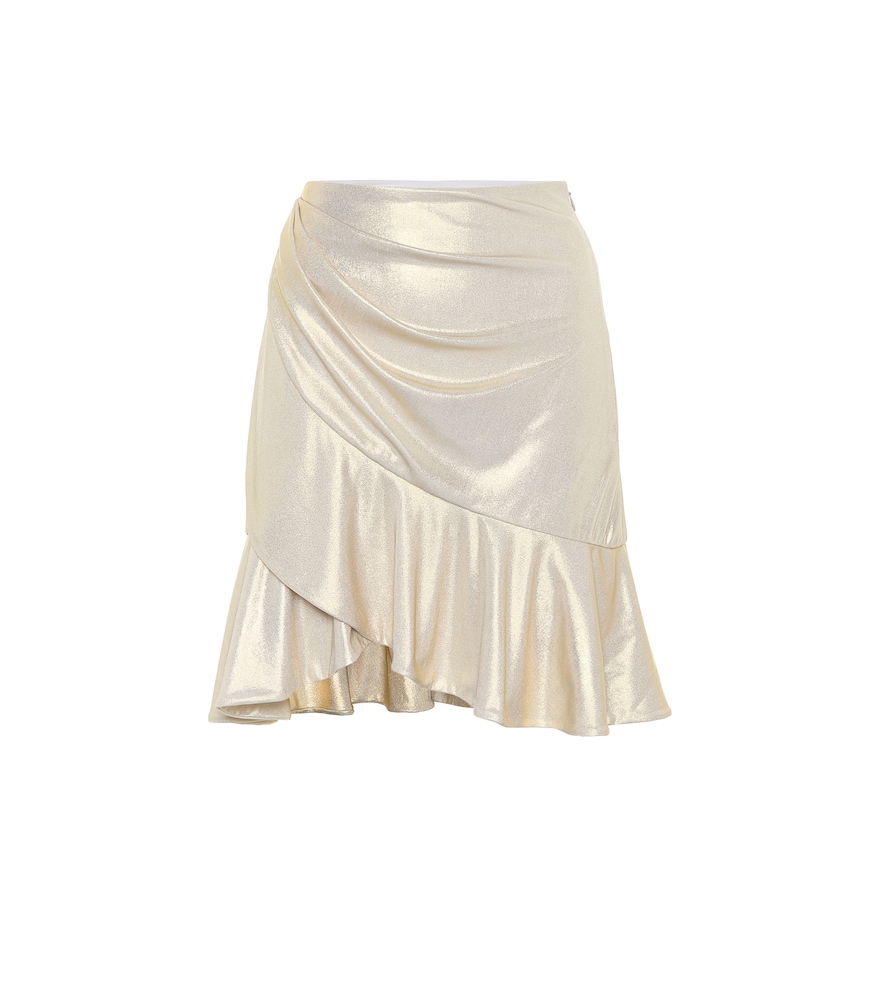 Balmain Ruffle-trimmed lamé miniskirt
