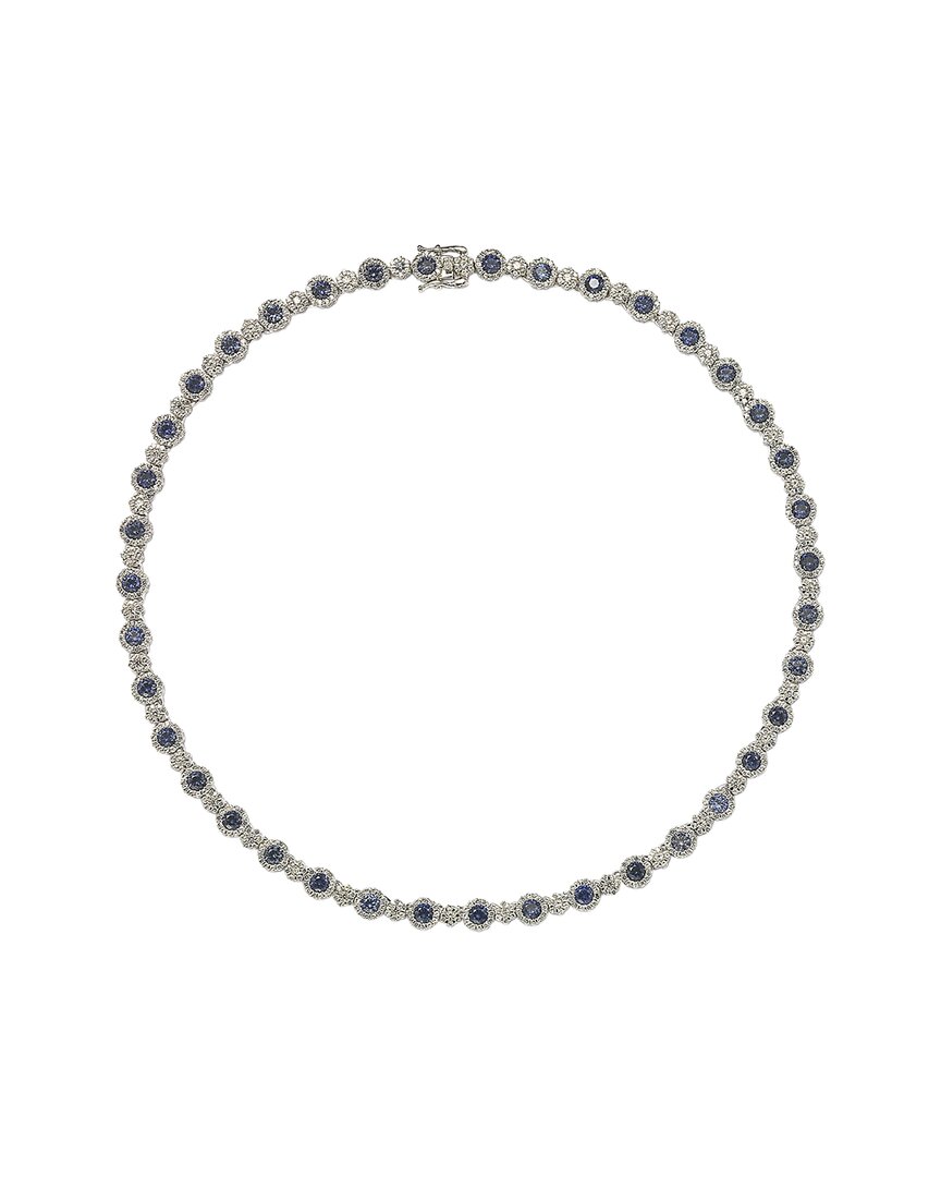 Silver 0.02 Ct. Tw. Diamond & Sapphire Necklace