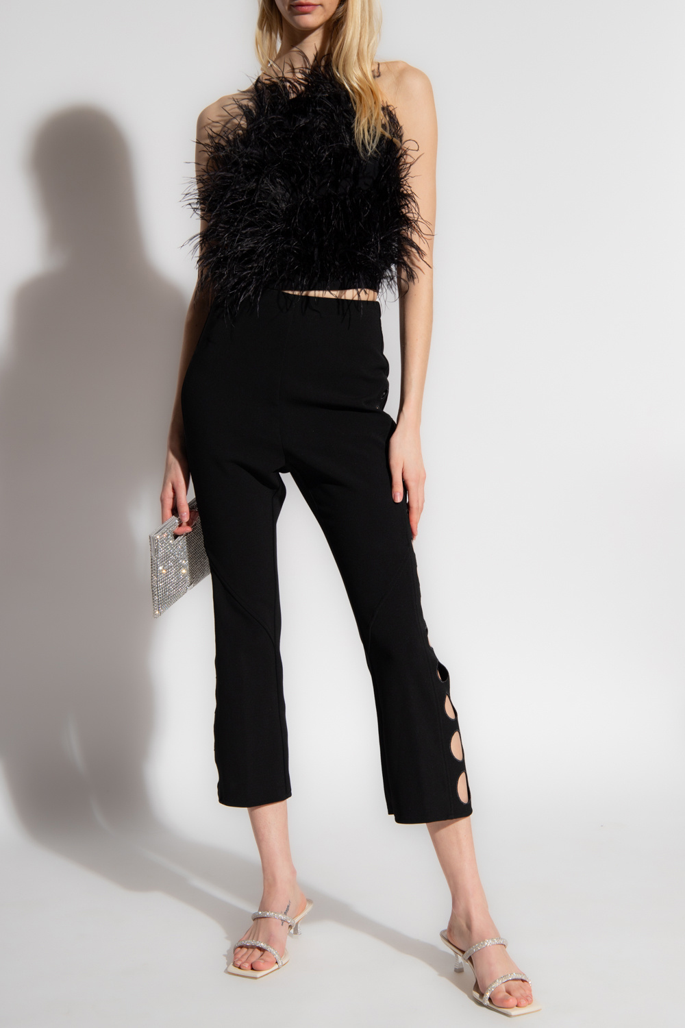 ‘Joey’ Top With Ostrich Feathers, Women's, Black