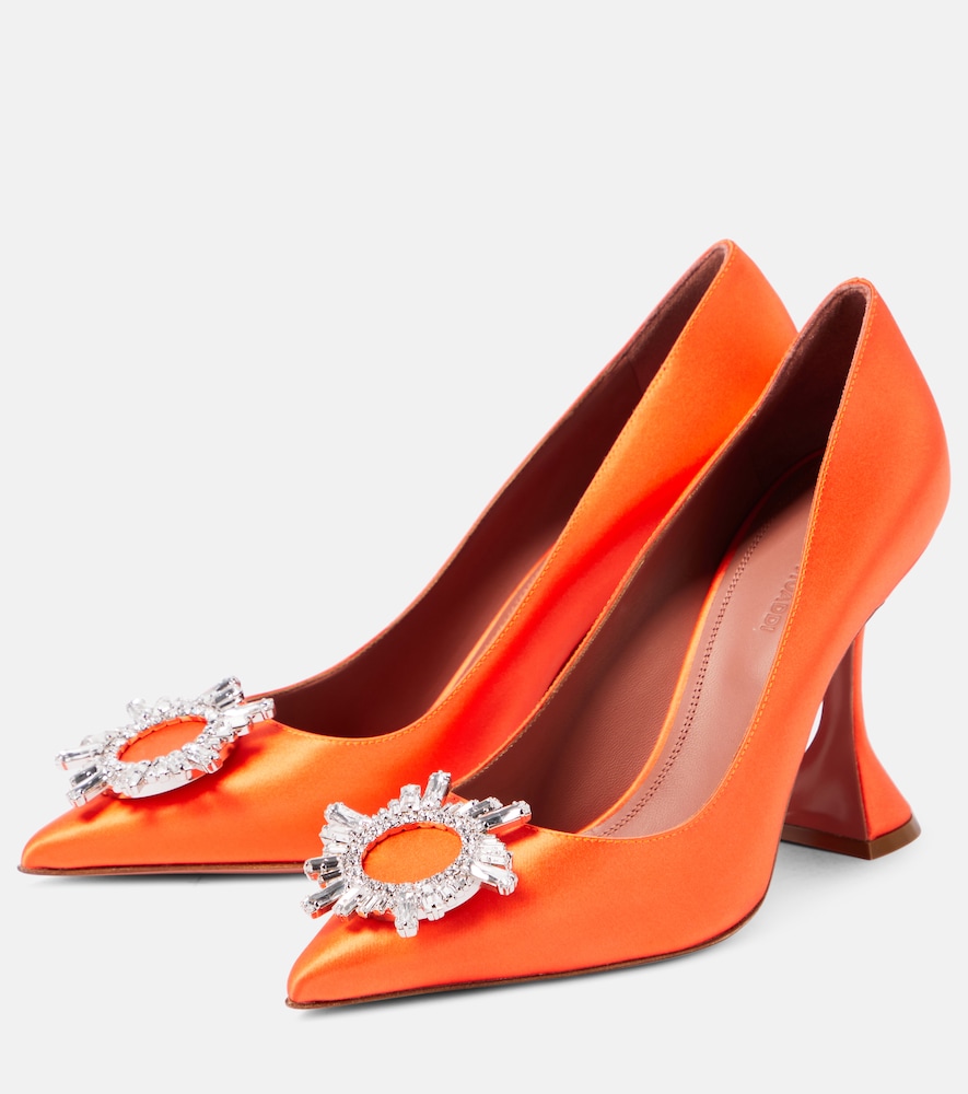 Crystal-embellished satin pumps