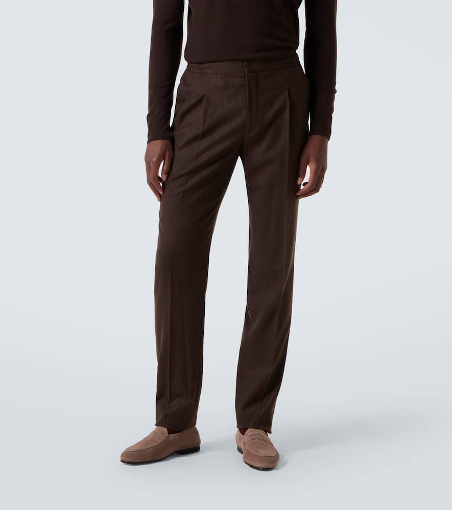 Virgin wool flannel tapered pants