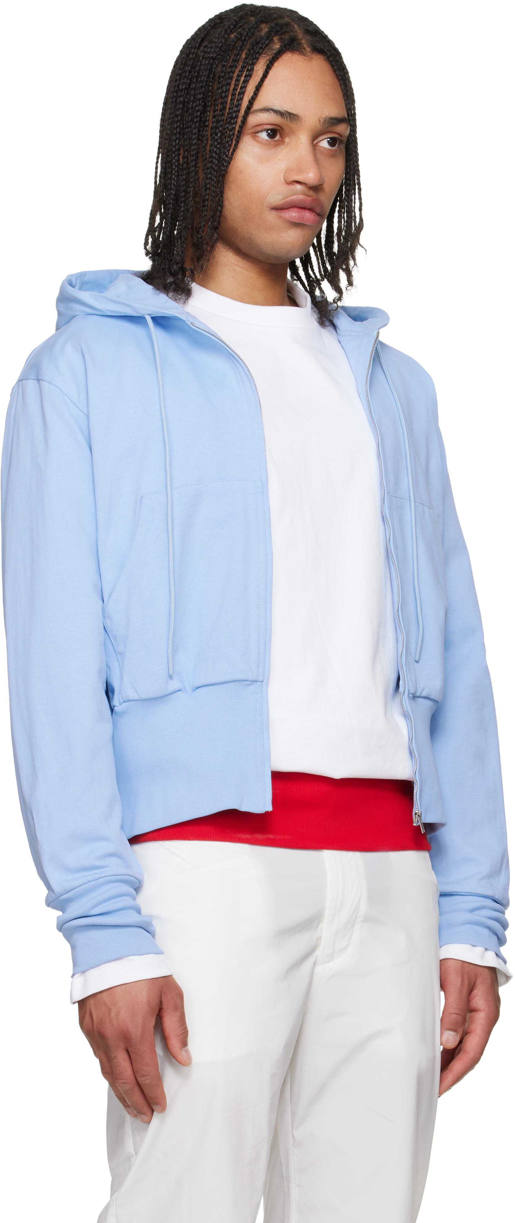 Blue Wide Band Zip-Up Hoodie