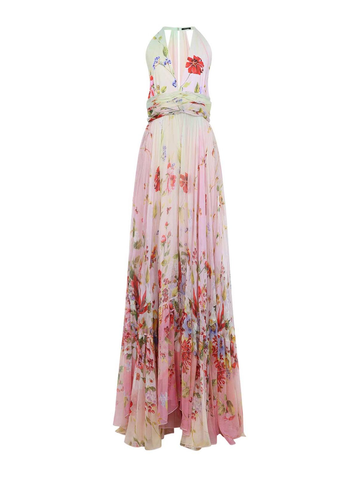 Roberto Cavalli - miami flowers halter neck long dre