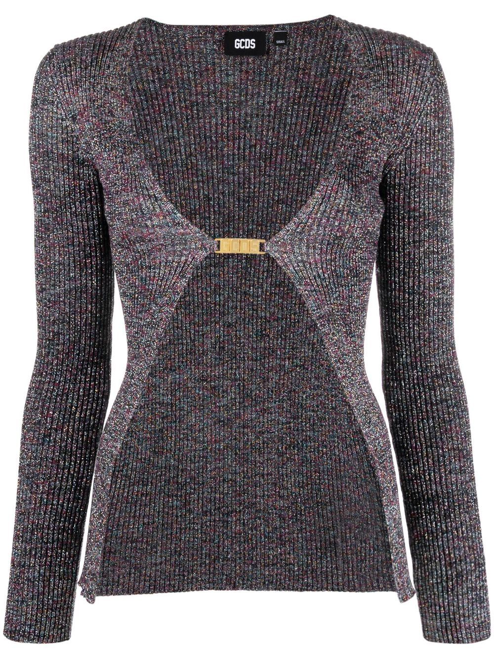 Glitter-Detailed Lurex Cardigan — Grey