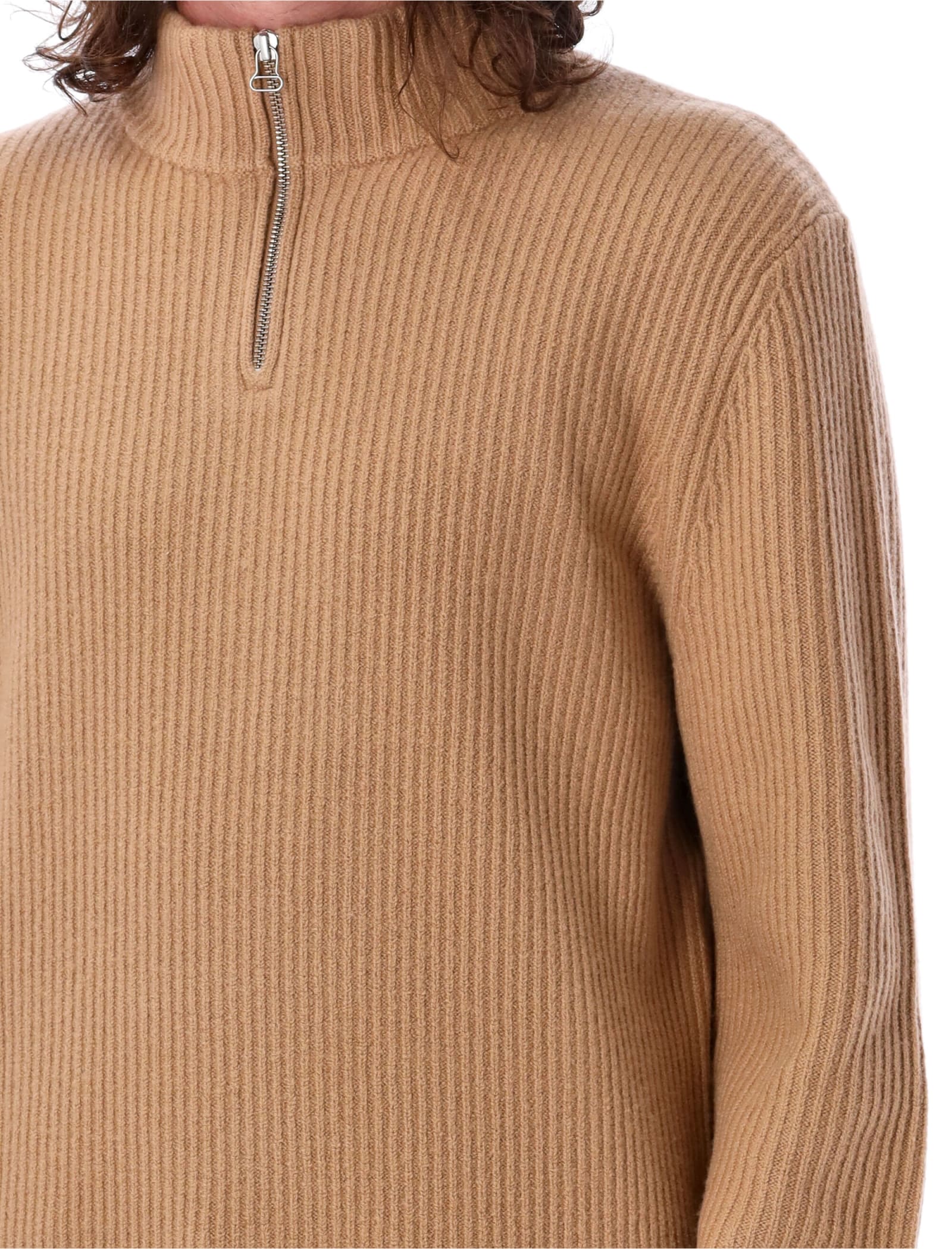 Ribbed-knit high-neck jumper - Brown