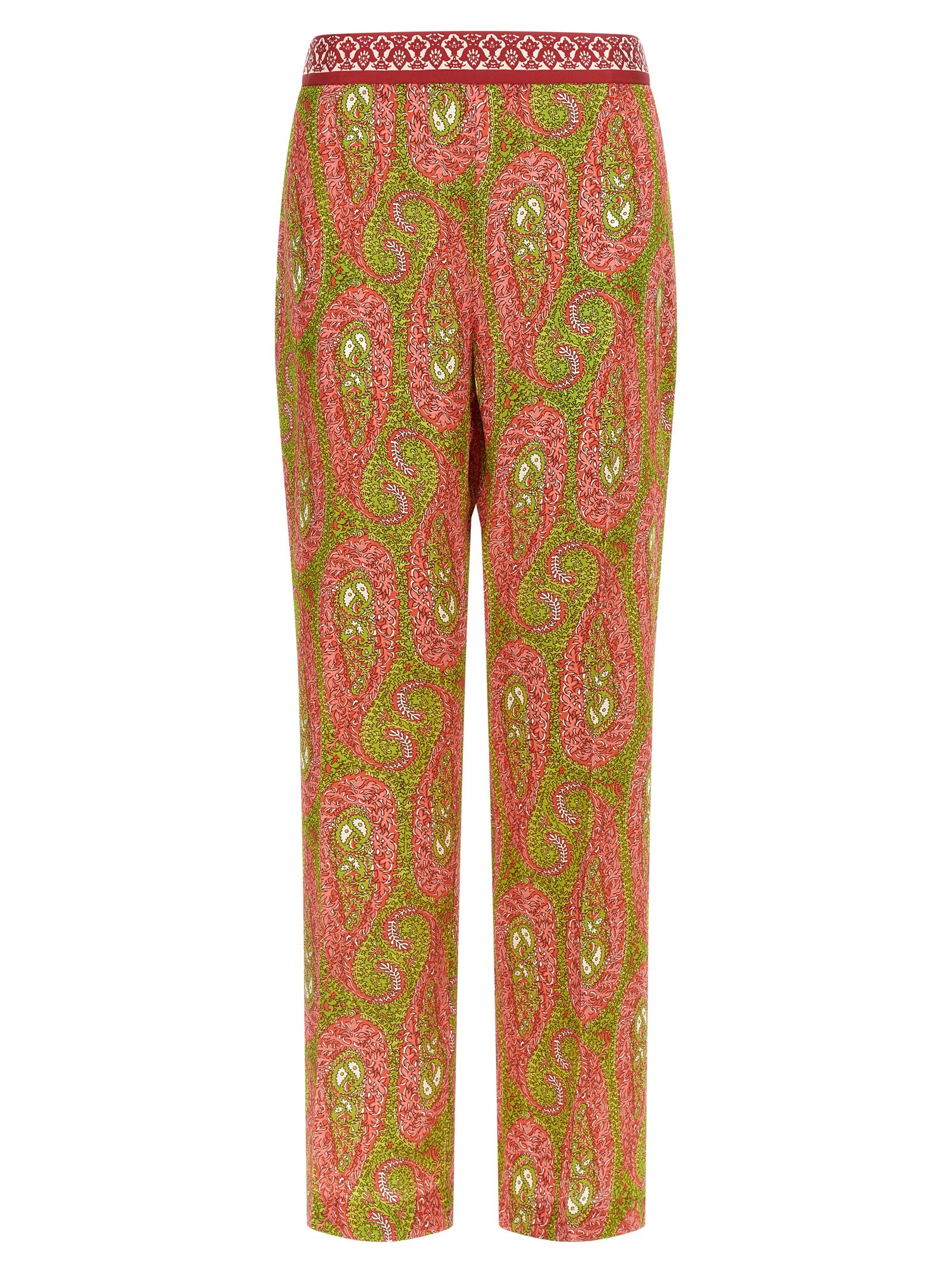 Paisley Foliage Twill Trousers — Pink