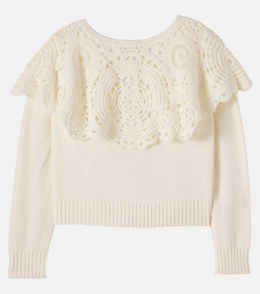 Crochet-trimmed cotton-blend cardigan