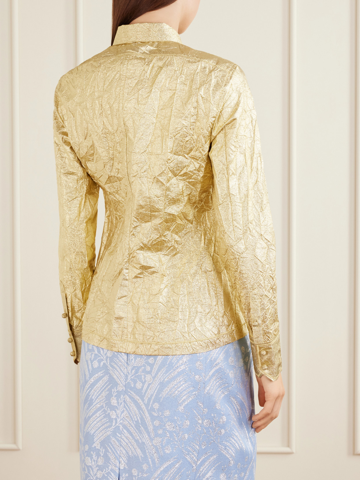 Crinkled Metallic Silk-blend Shirt - Gold