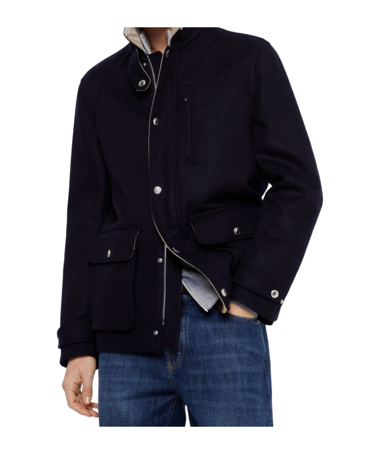 Corduroy-Collar Press-Stud Shirt Jacket