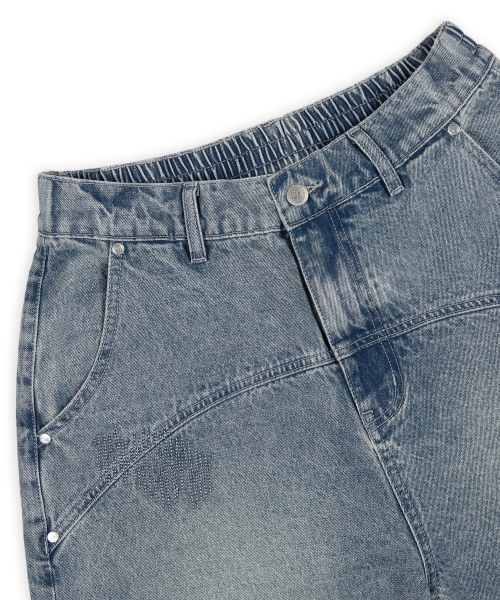XP284 Boro Patchwork Bermuda Denim Pants