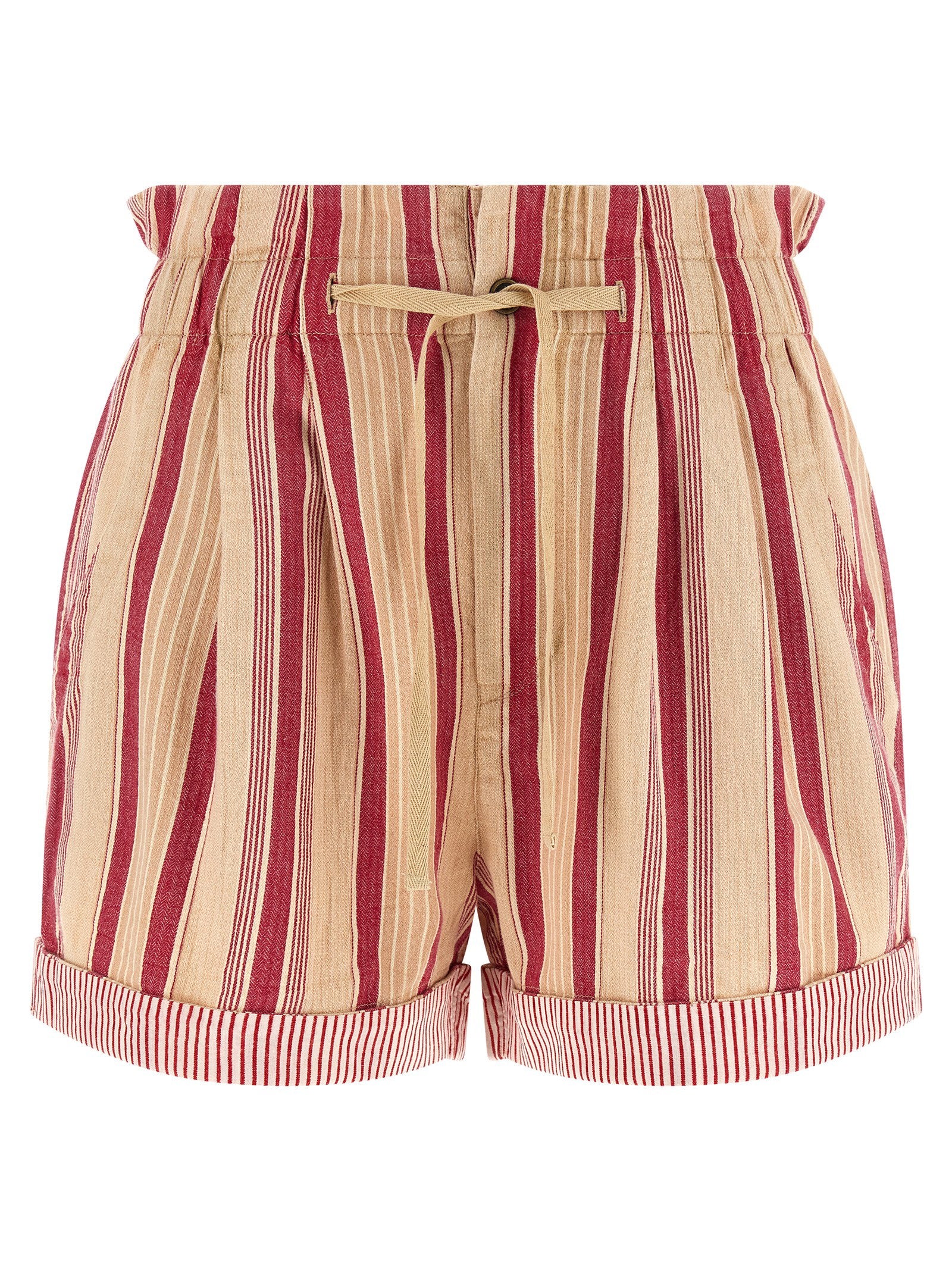 Striped Cotton Canvas Shorts — Red