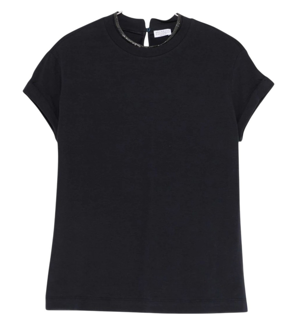 Brunello Cucinelli - monili detail short sleeve mock neck t-shirt