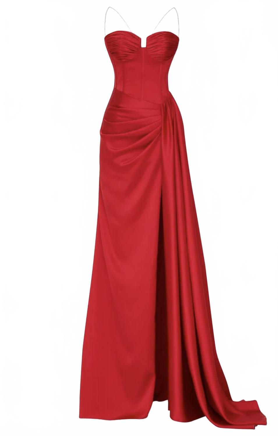 Women's Long Satin Sheath Dress In Red