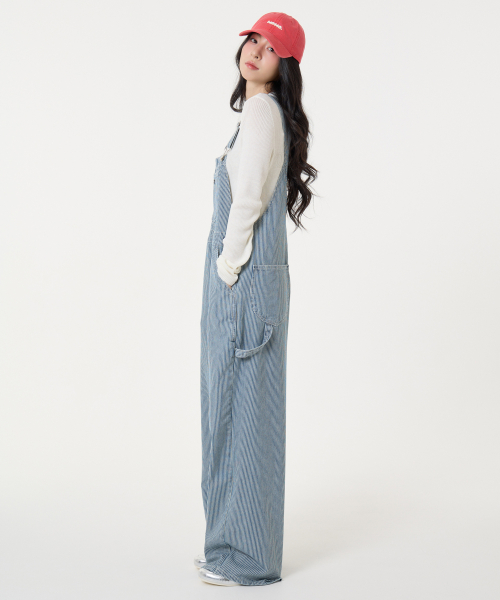 Striped oversized overalls blue