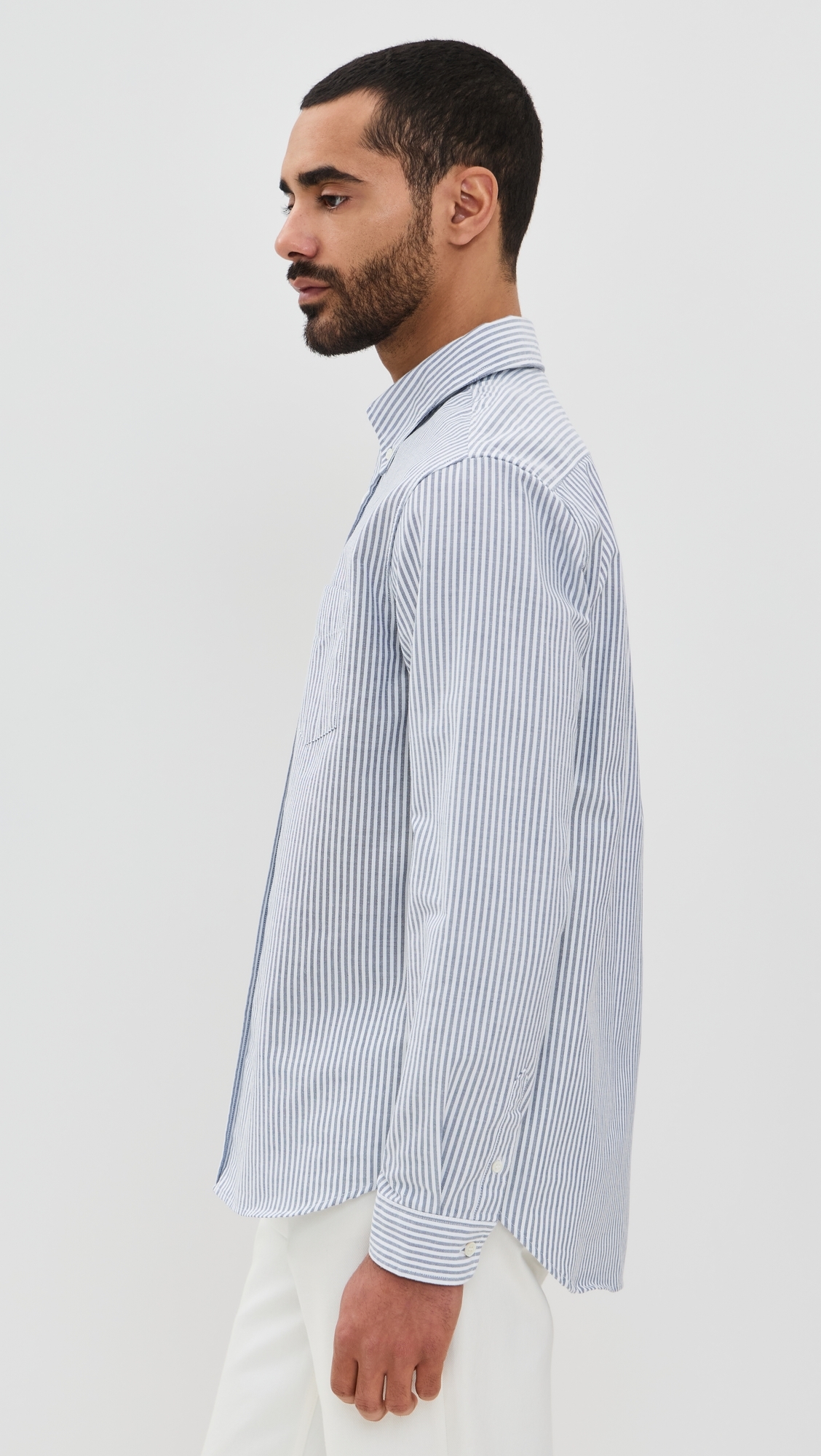 Knickerbocker Beefy Cotton Oxford Shirt Navy Stripe