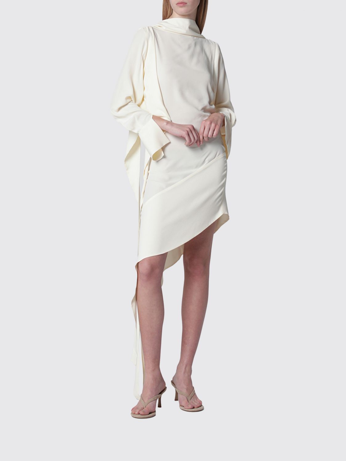 Asymmetrical U-Back Midi Dress in Silk Blend