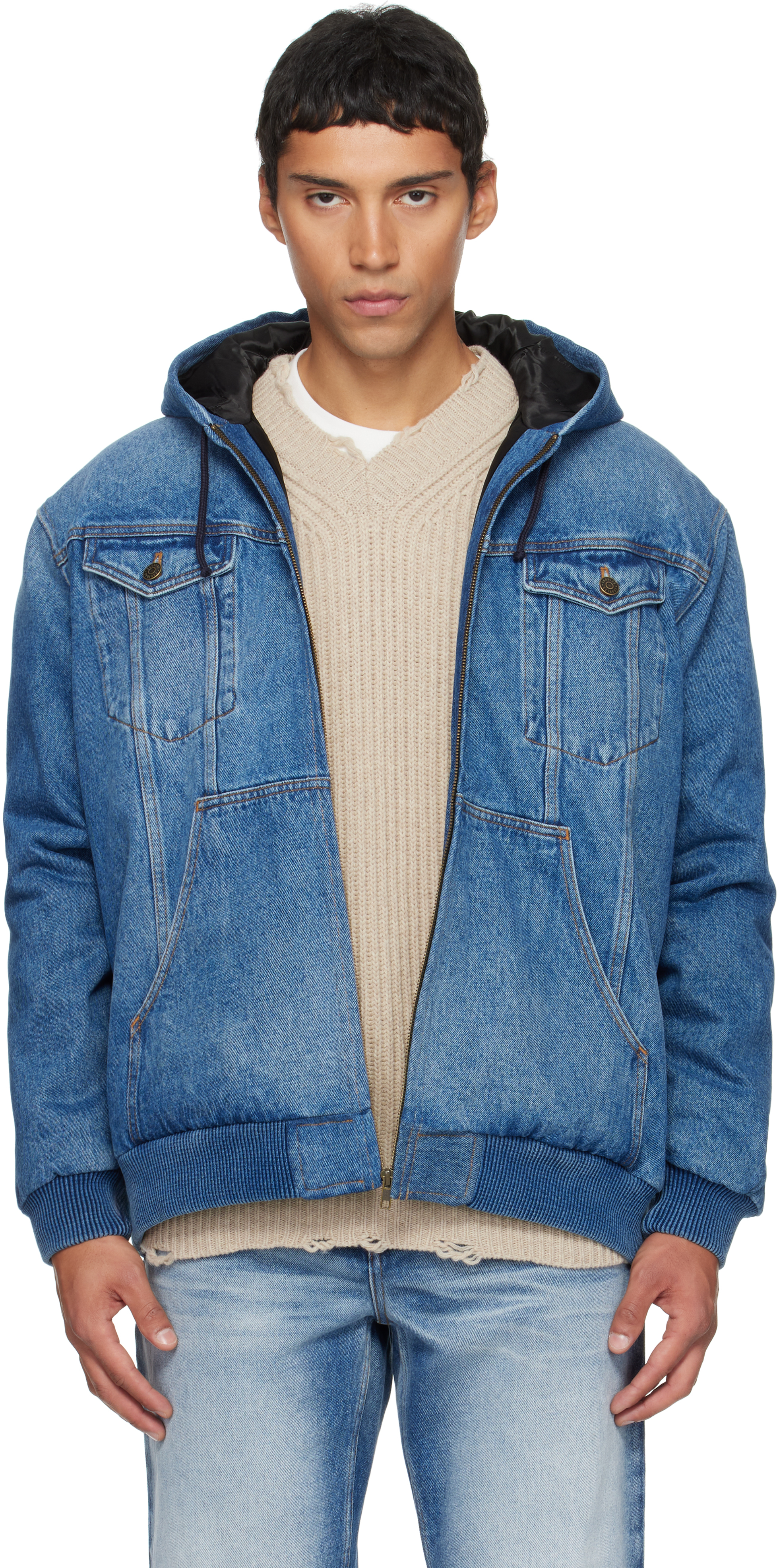 Blue Hooded Denim Jacket