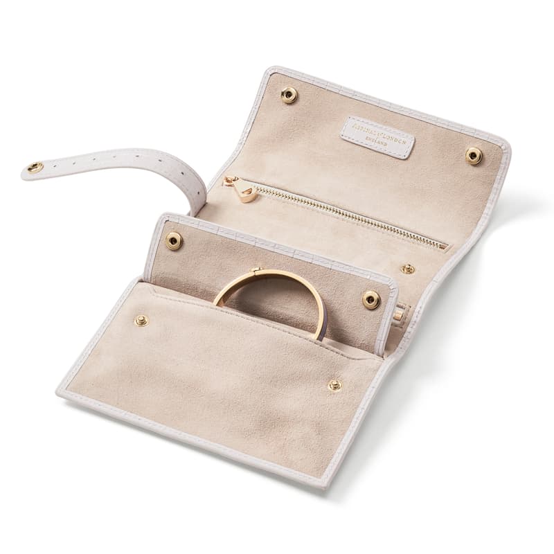 Travel Jewellery Roll in Deep Shine Chalk White Small Croc