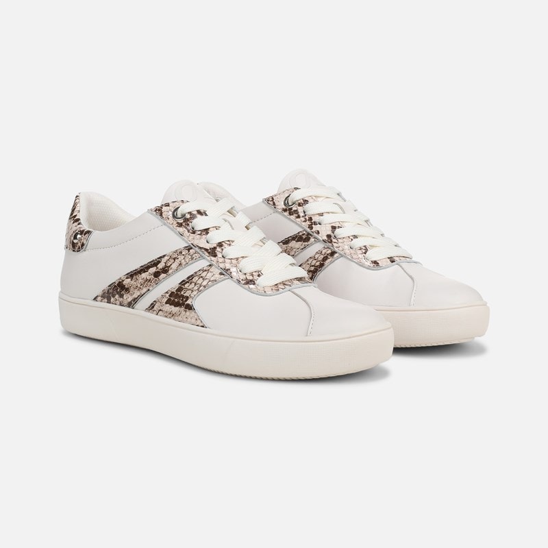 Medina Lace Up Sneaker Shoes, White/beige Snake Leather