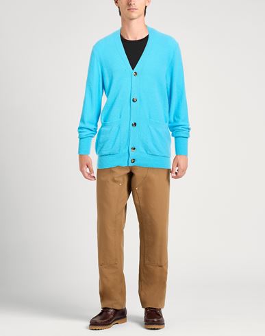 Maison Flâneur Man Cardigan Azure Size 40 Virgin Wool, Polyamide, Cashmere