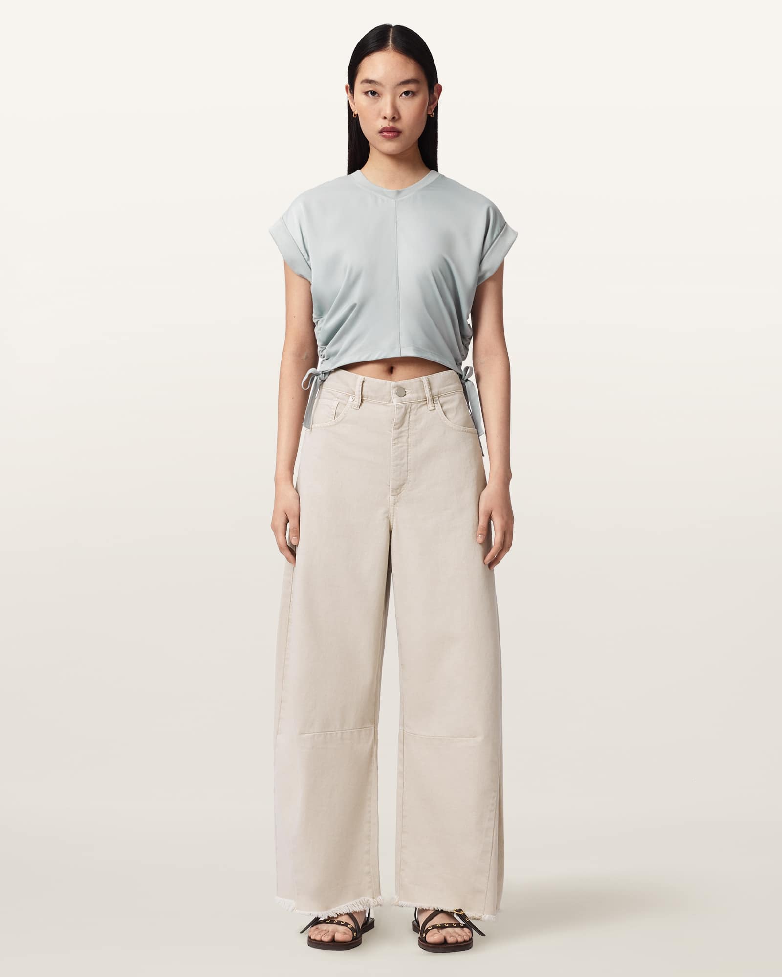 Mira Cropped Satin Drawcord T-Shirt