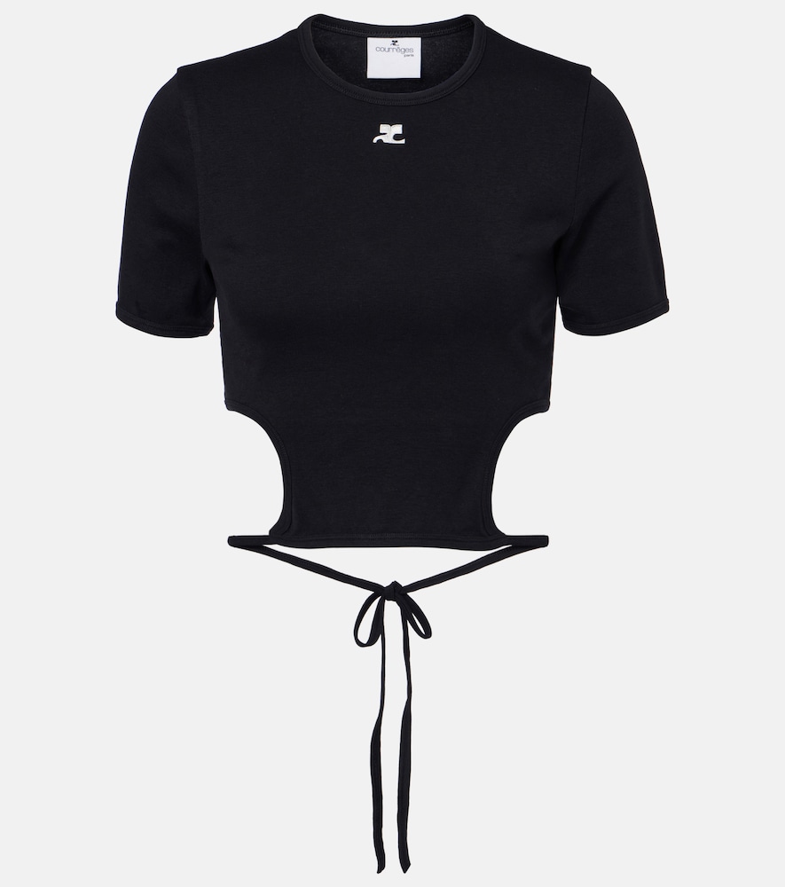 Courrèges Logo cutout tie-back cotton crop top