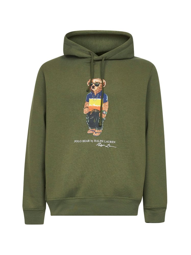 Cotton Blend Sweatshirt With Polo Bear Print