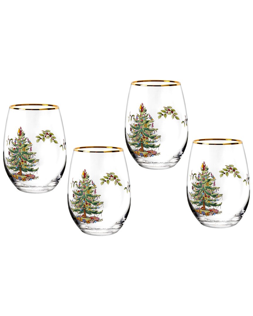 Spode 4pk Christmas Tree Stemless Wine Glasses