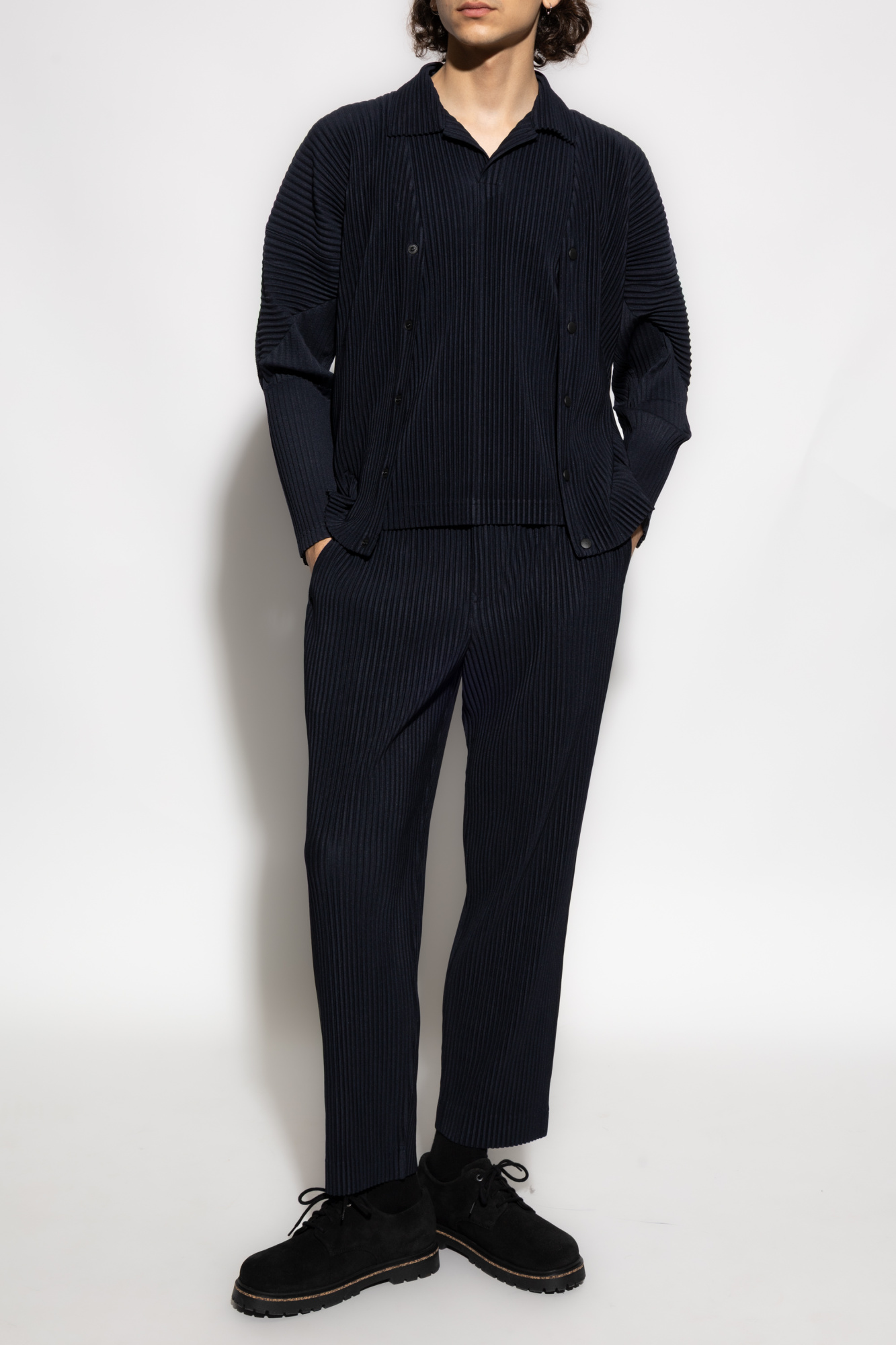 Pleated Trousers, Men's, Navy Blue