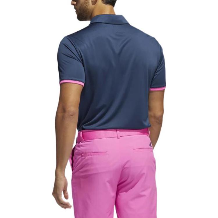 Men's Stripe Printing Golf Sports Short Sleeve Navy Blue Polo Shirt