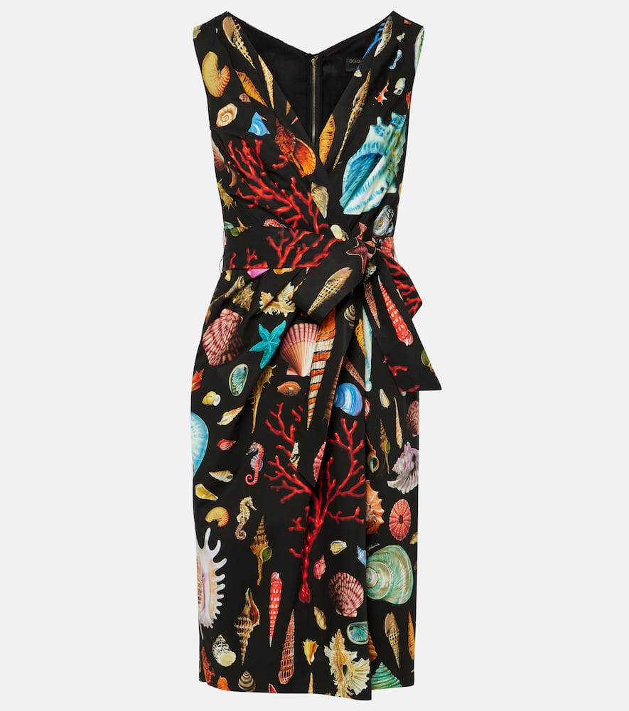 Capri printed tie-detail cotton midi dress