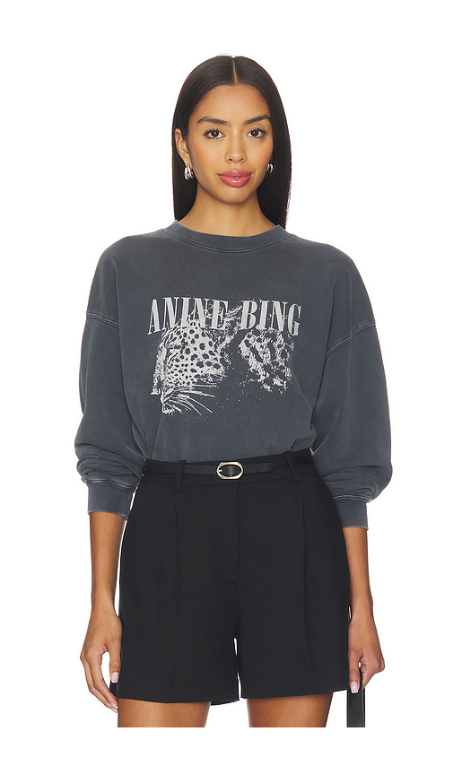 ANINE BING Spencer Leopard Sweatshirt in Charcoal. S. Also in