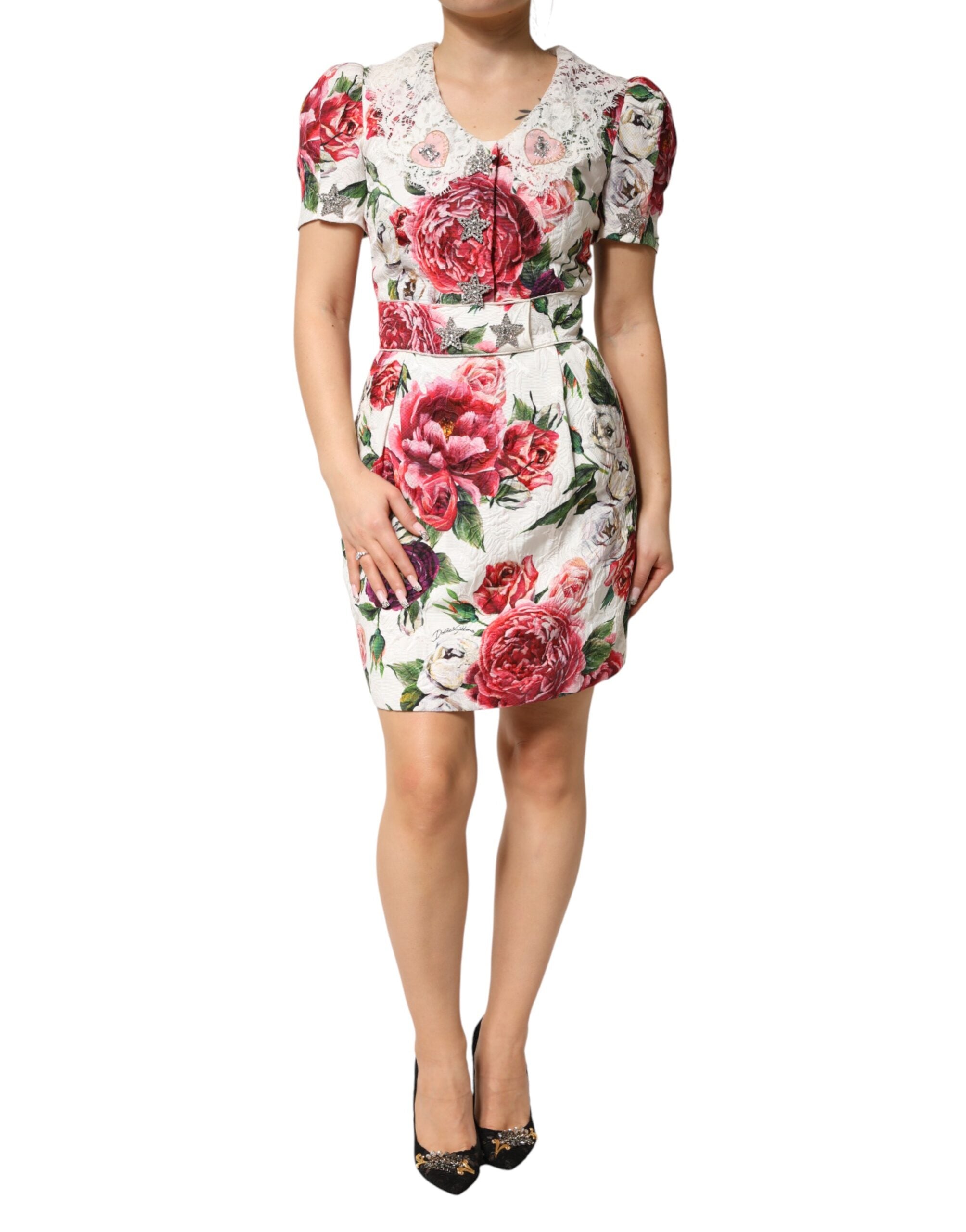 Floral Embellished Dress — White