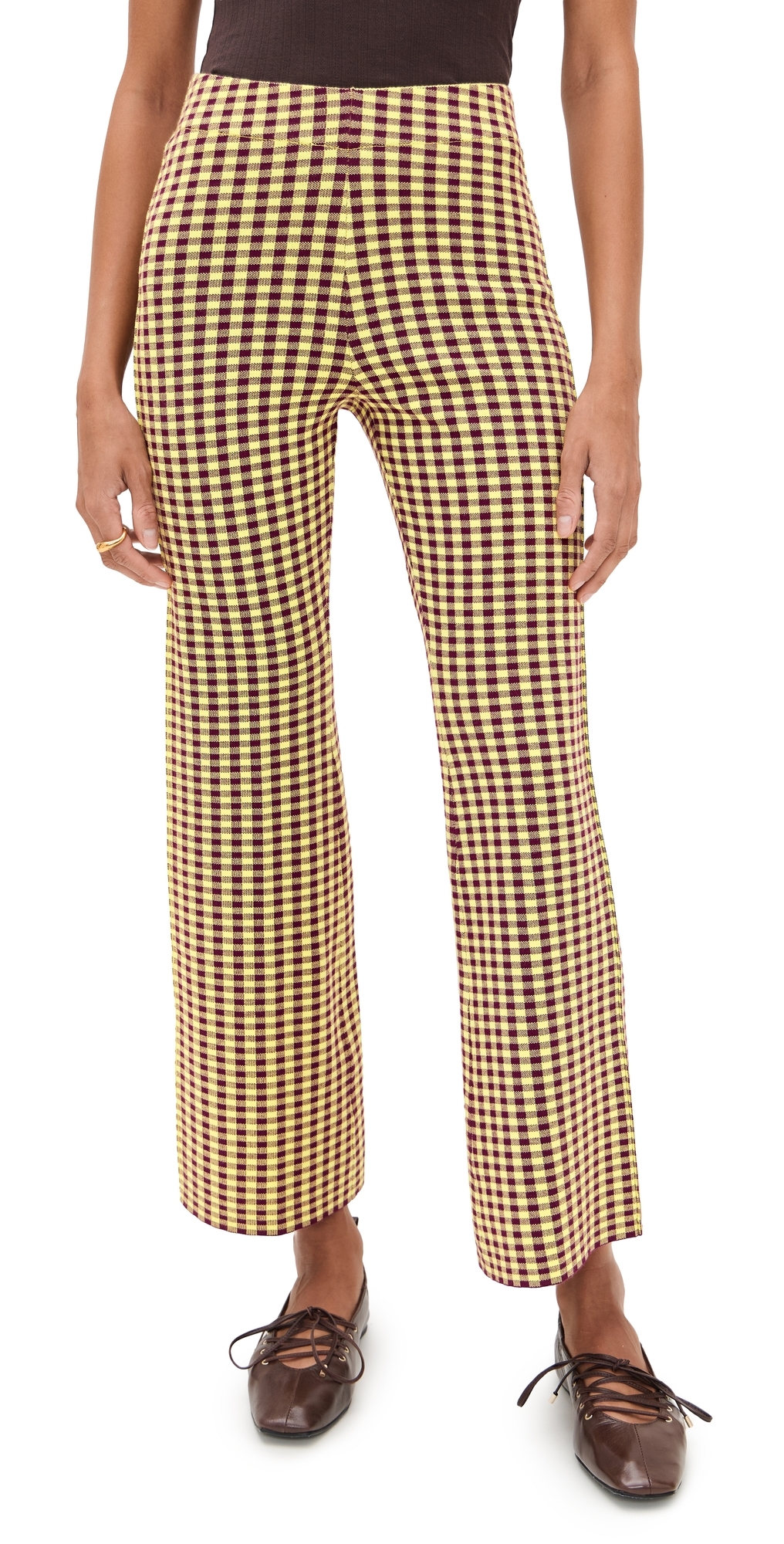 Gingham Flare Pants Burgundy/Citrine
