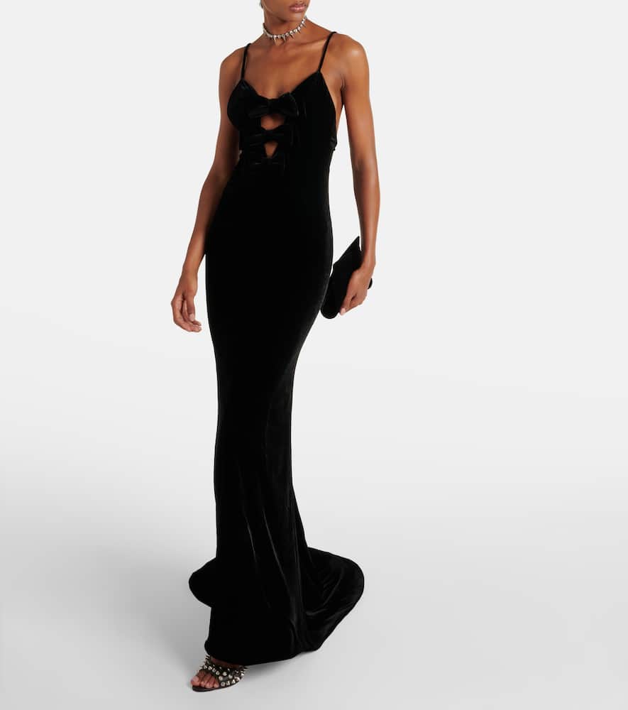 Bow-detail velvet gown