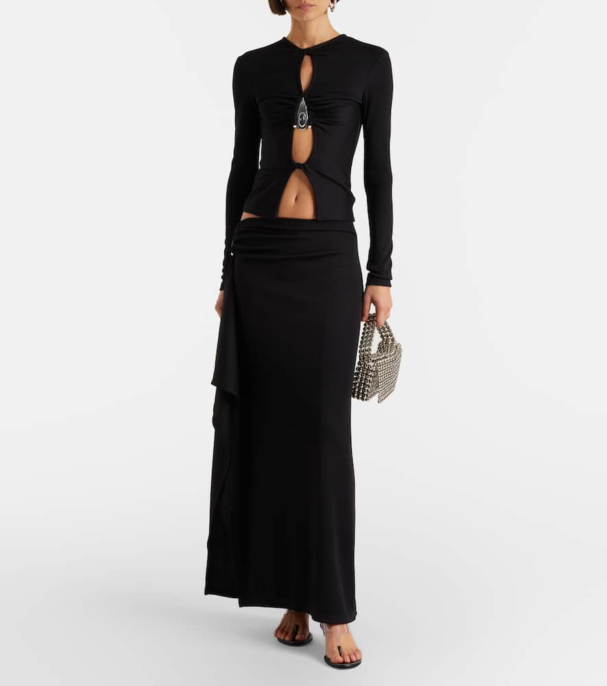 Asymmetric draped jersey maxi skirt