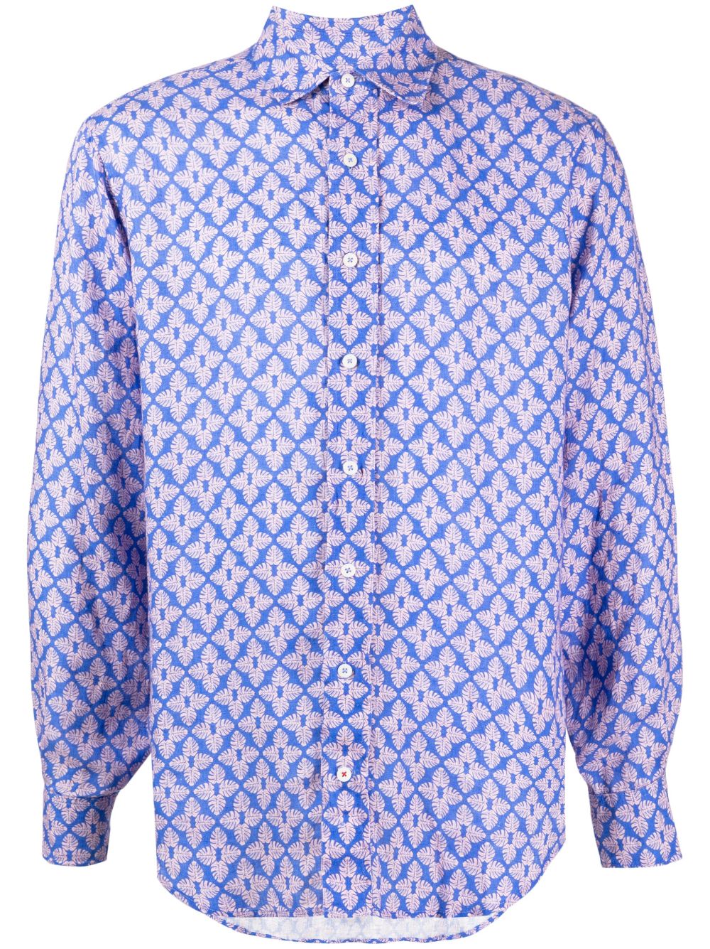 Graphic-print linen shirt - Blue